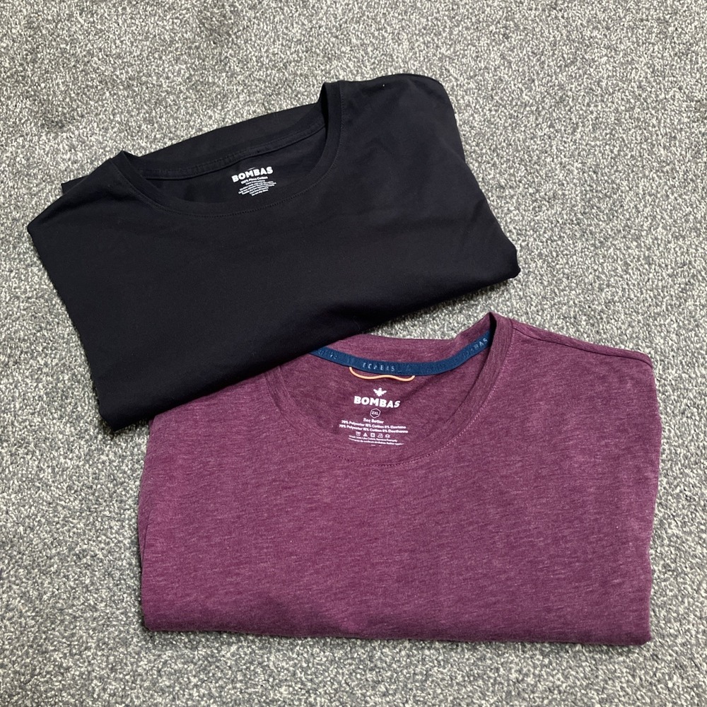 Bombas Men's Crew Neck T-Shirt Lot of 2 Size XXL Pima Cotton Black Burgundy Poly